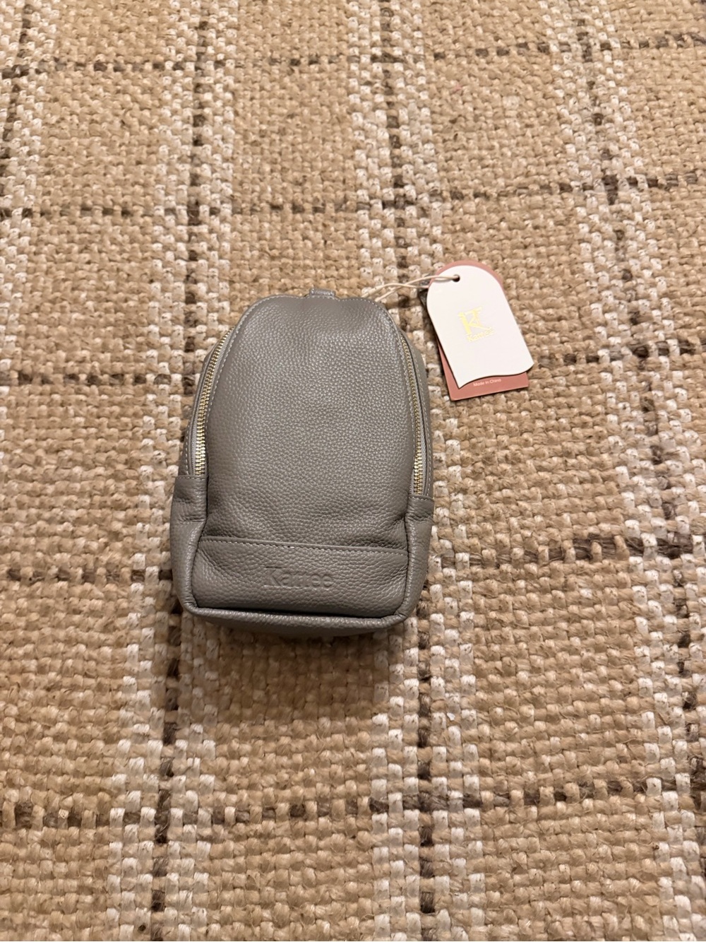 Pebbled Leather Compact Crossbody Pouch in Gray
